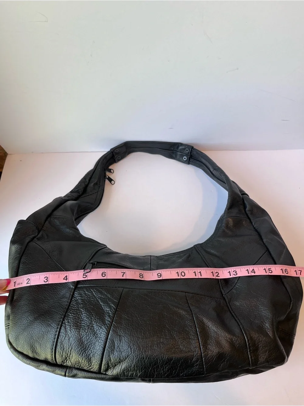 Vintage Patchwork Black Leather Hobo Bag Made in Mexico Shoulder Bag